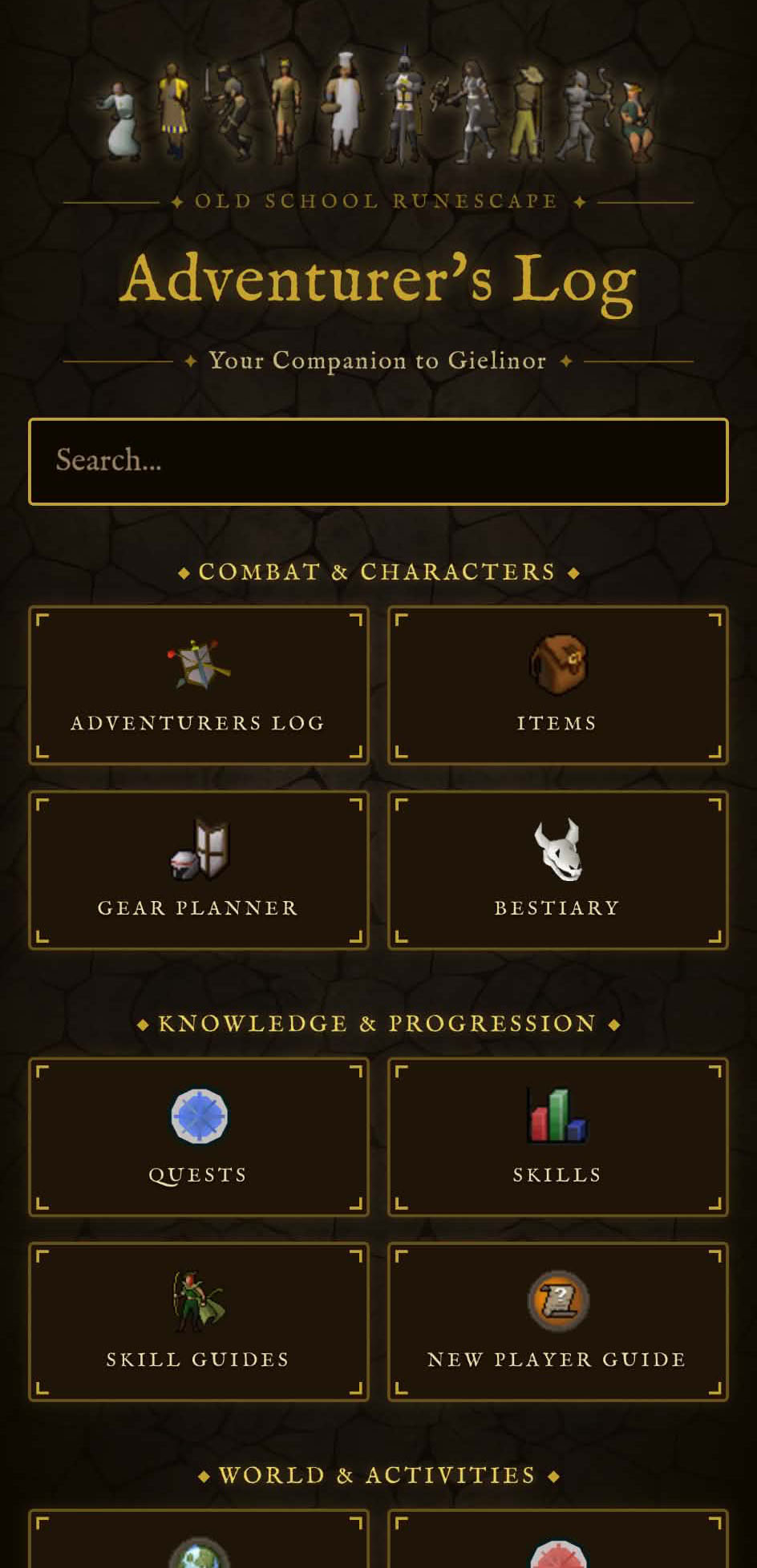 Adventurer's log interface screen
